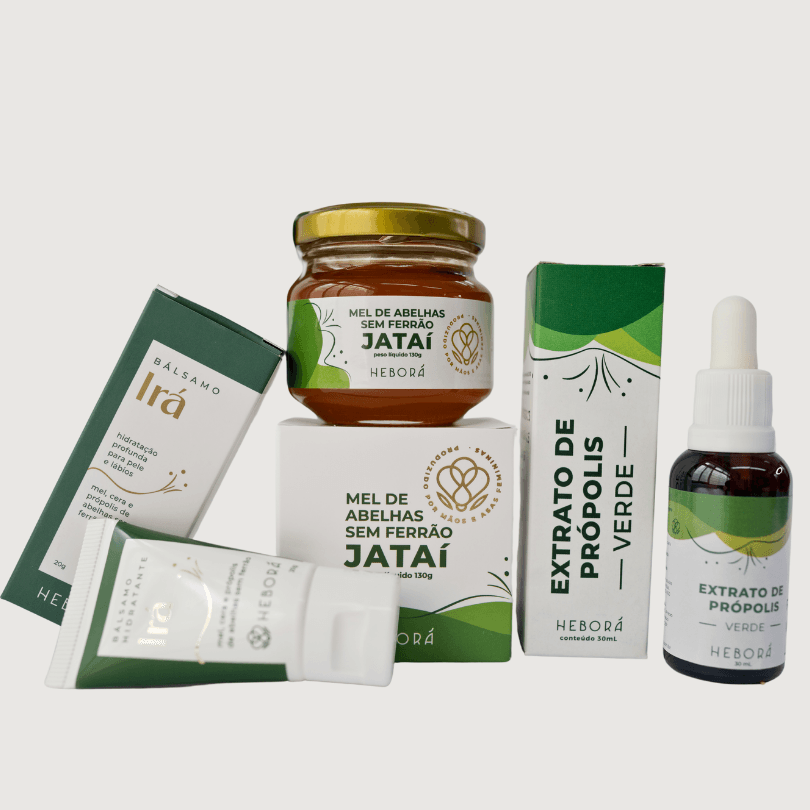 Kit Alimente seu Desempenho - Bálsamo de Hidratação Irá com Mel, Cera e Própolis + Extrato de Própolis Verde + Mel de Jataí